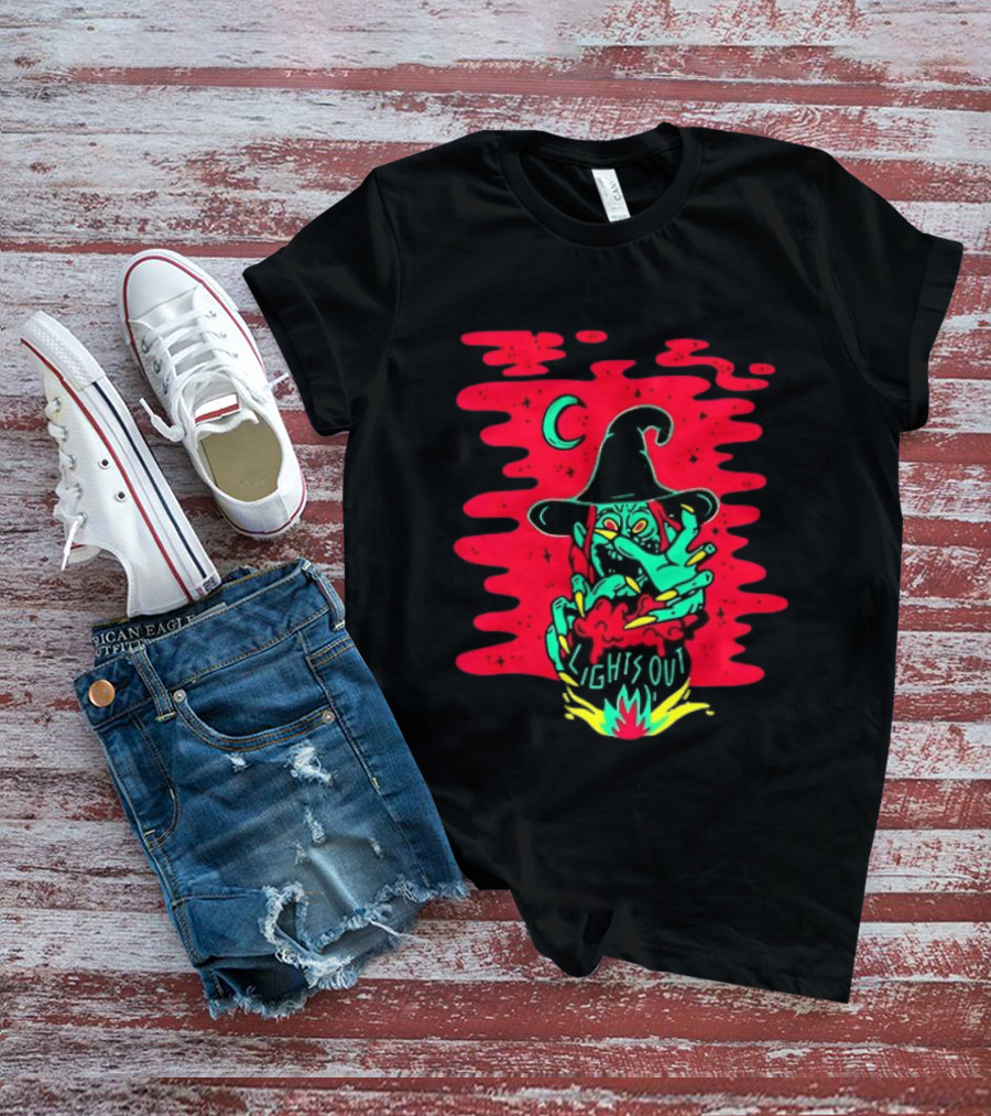 Lights Out Podcast Witch Halloween 2026 Crescent Moon T-Shirt