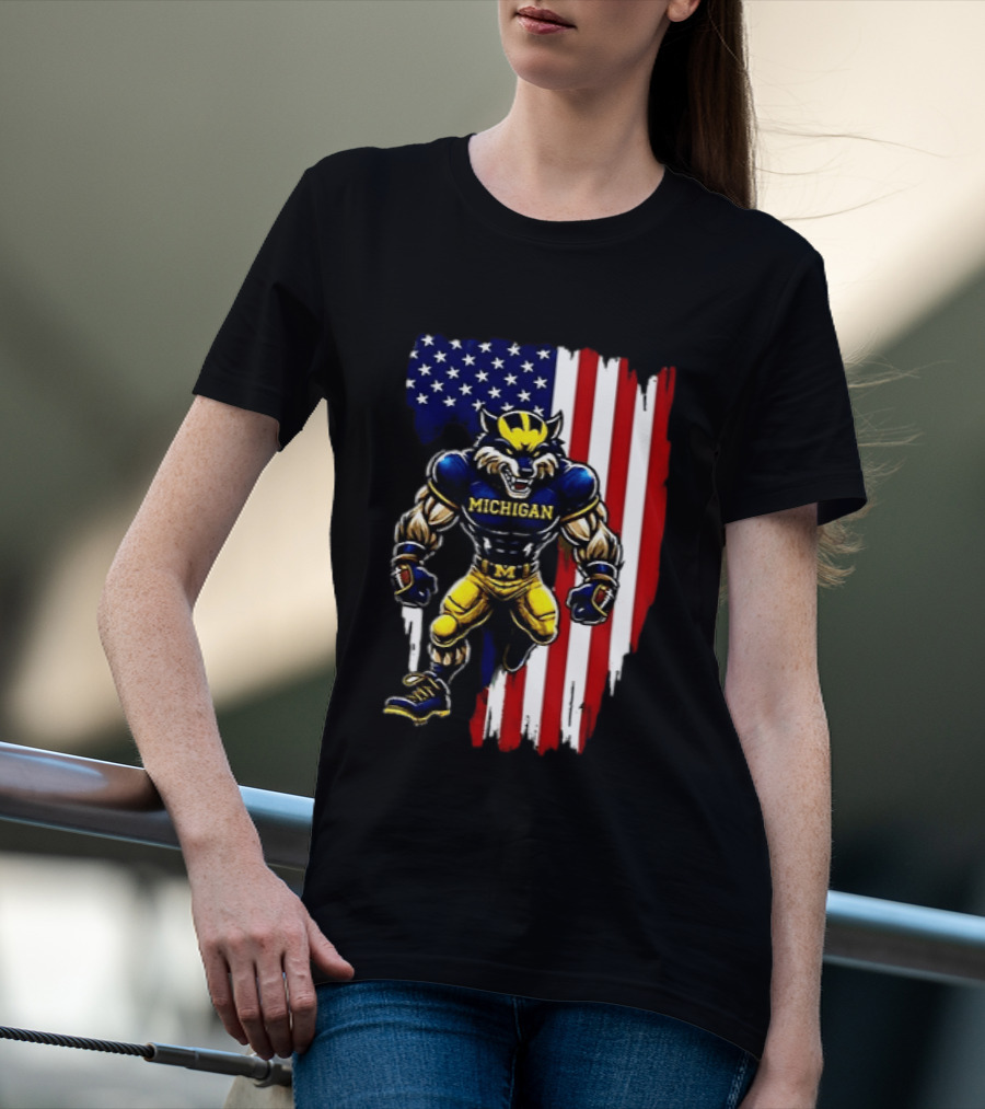 Michigan Wolverines We The People USA Flag Wolverine T-Shirt