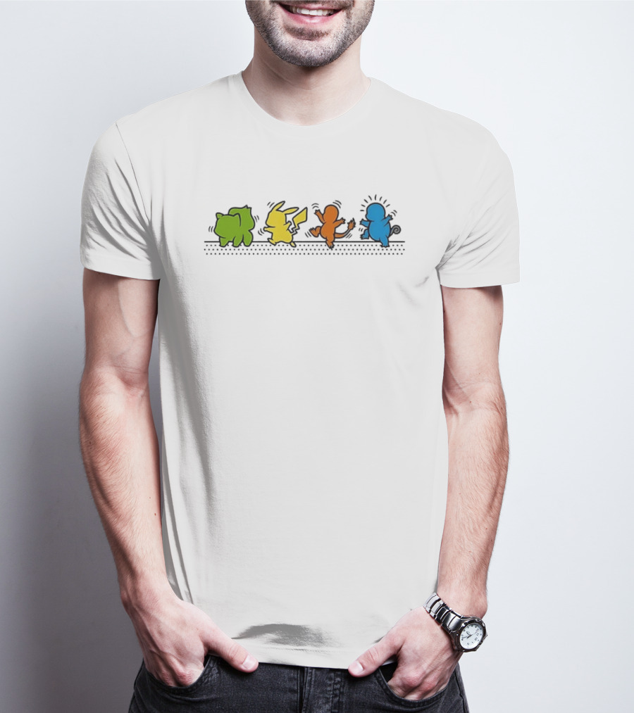 Dancing Pikachu Bulbasaur Charmander Squirtle Line Up T-Shirt