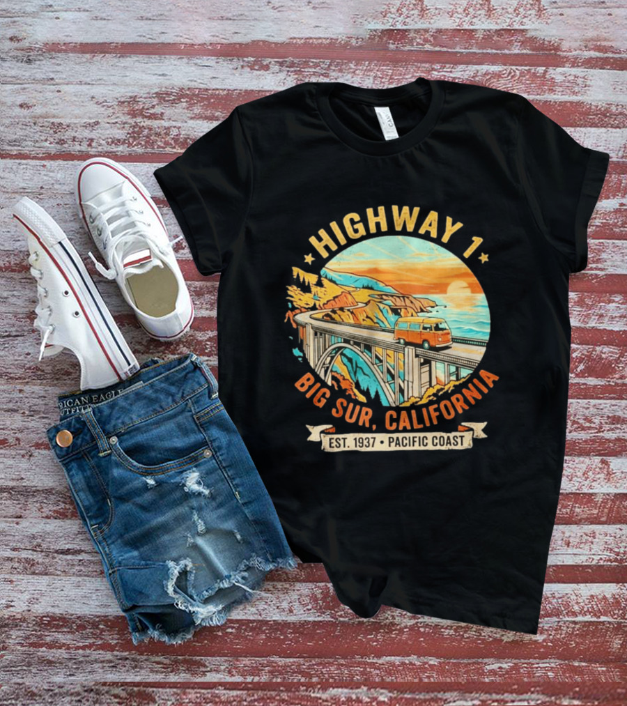 Highway 1 Big Sur California Pacific Coast Est 1937 Vintage Scenic Road Trip T-Shirt
