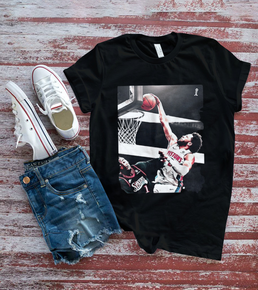 Pistons Cade Cunningham Slam Dunk Vs 76ers Andrei Drummond NBA Action T-Shirt