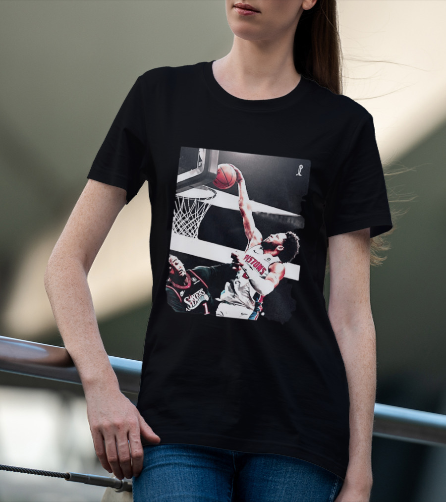 Pistons Cade Cunningham Slam Dunk Vs 76ers Andrei Drummond NBA Action T-Shirt