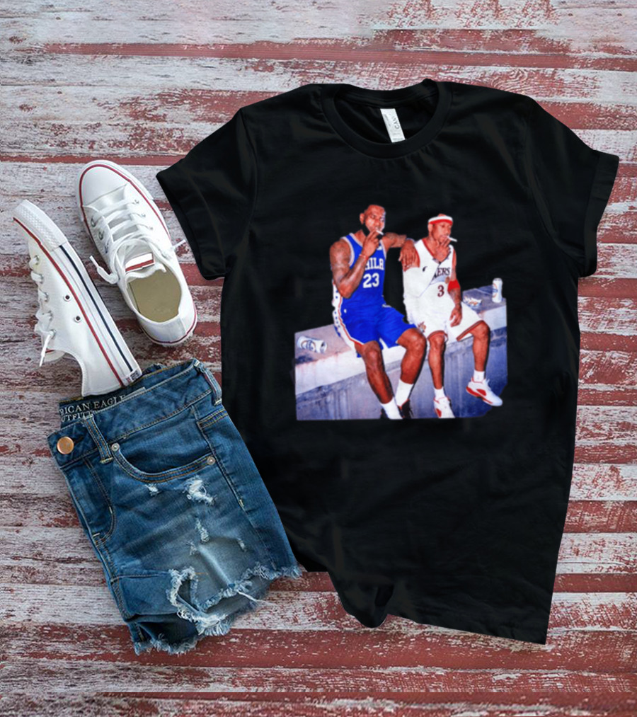 LeBron James Allen Iverson Philadelphia 76ers Smoking Scene Vintage NBA T-Shirt