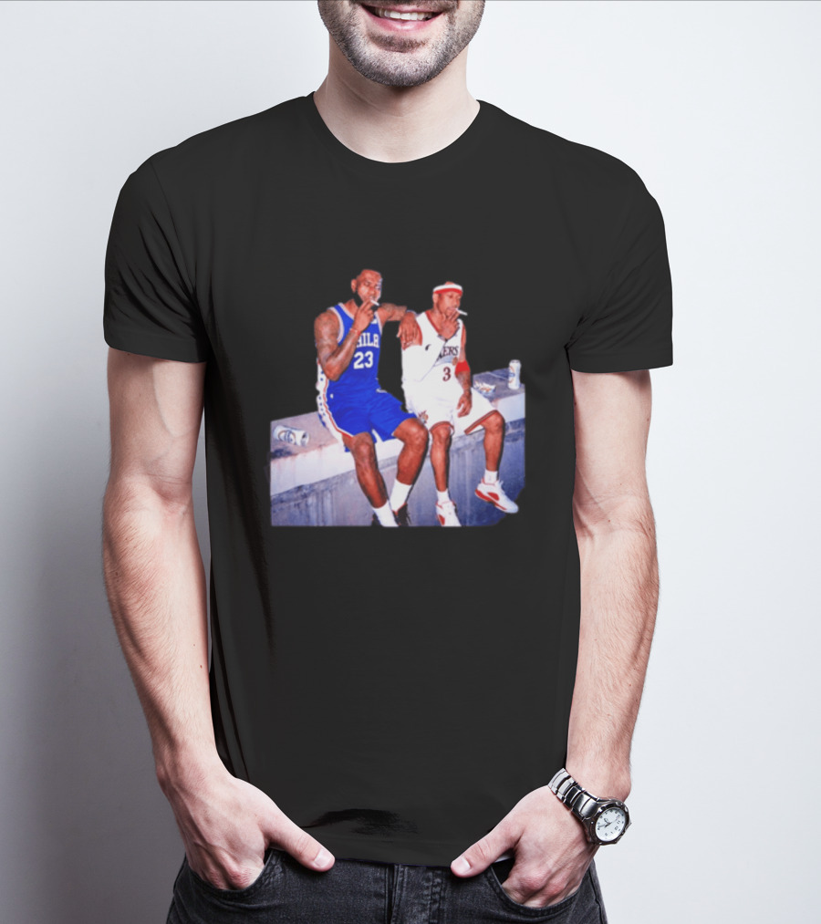 LeBron James Allen Iverson Philadelphia 76ers Smoking Scene Vintage NBA T-Shirt