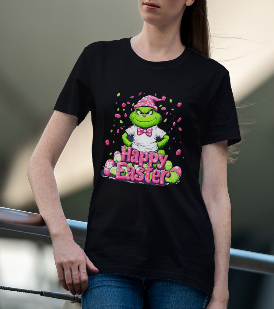Happy Easter Grinch In Festive Hat With Colorful Eggs T-Shirt