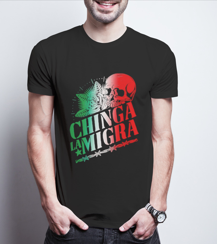 Chinga La Migra Skull Rose Immigration Reform T-Shirt