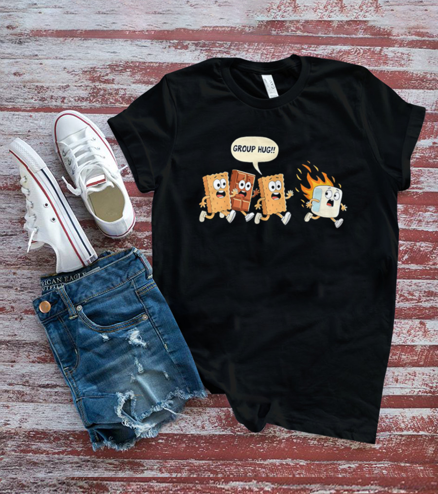 S'mores Cartoon Group Hug Chocolate Graham Cracker Marshmallow Fun T-Shirt