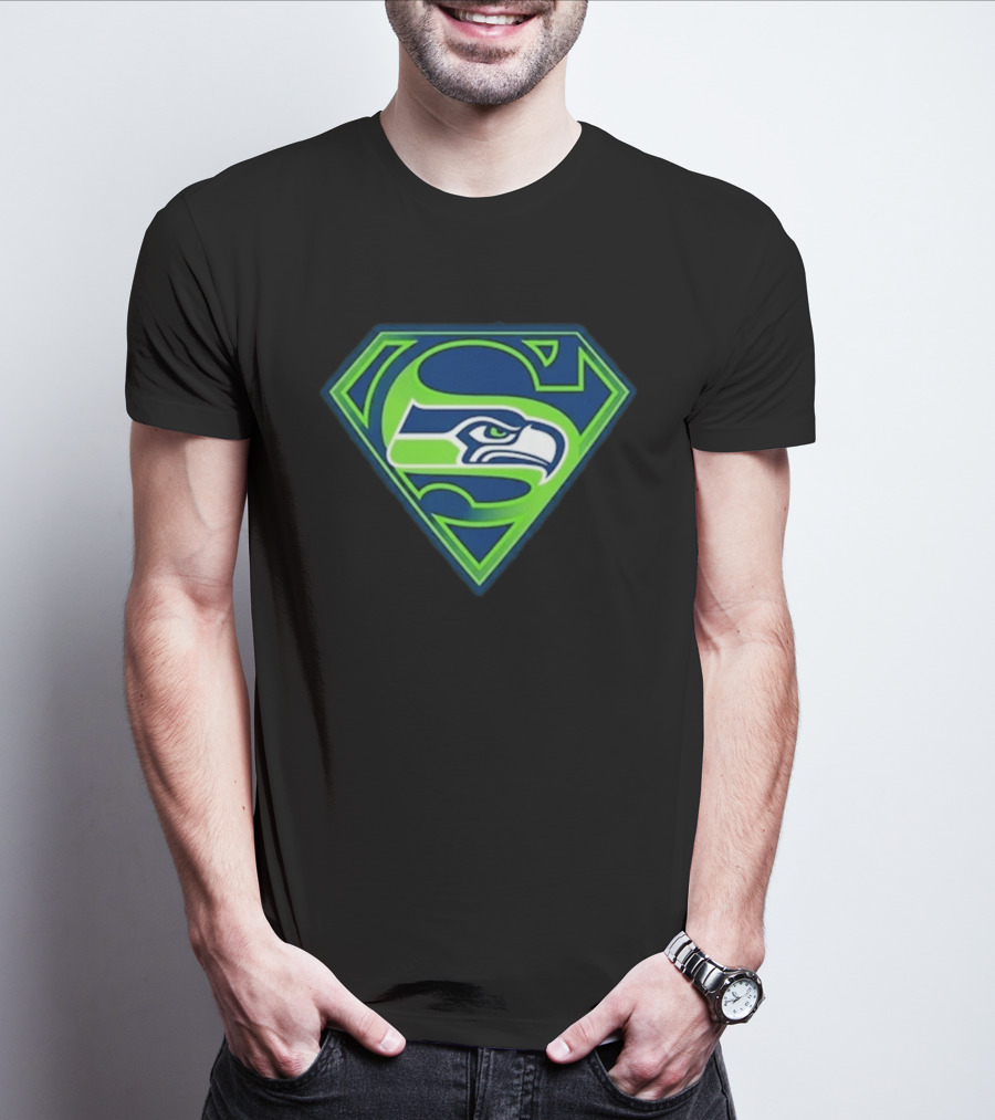 Seattle Seahawks Superman Logo S Symbol Fusion T-Shirt