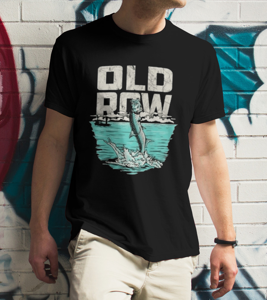 Old Row Tarpon Jumping Fishing Scene T-Shirt