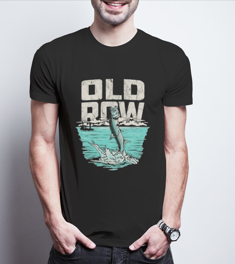 Old Row Tarpon Jumping Fishing Scene T-Shirt
