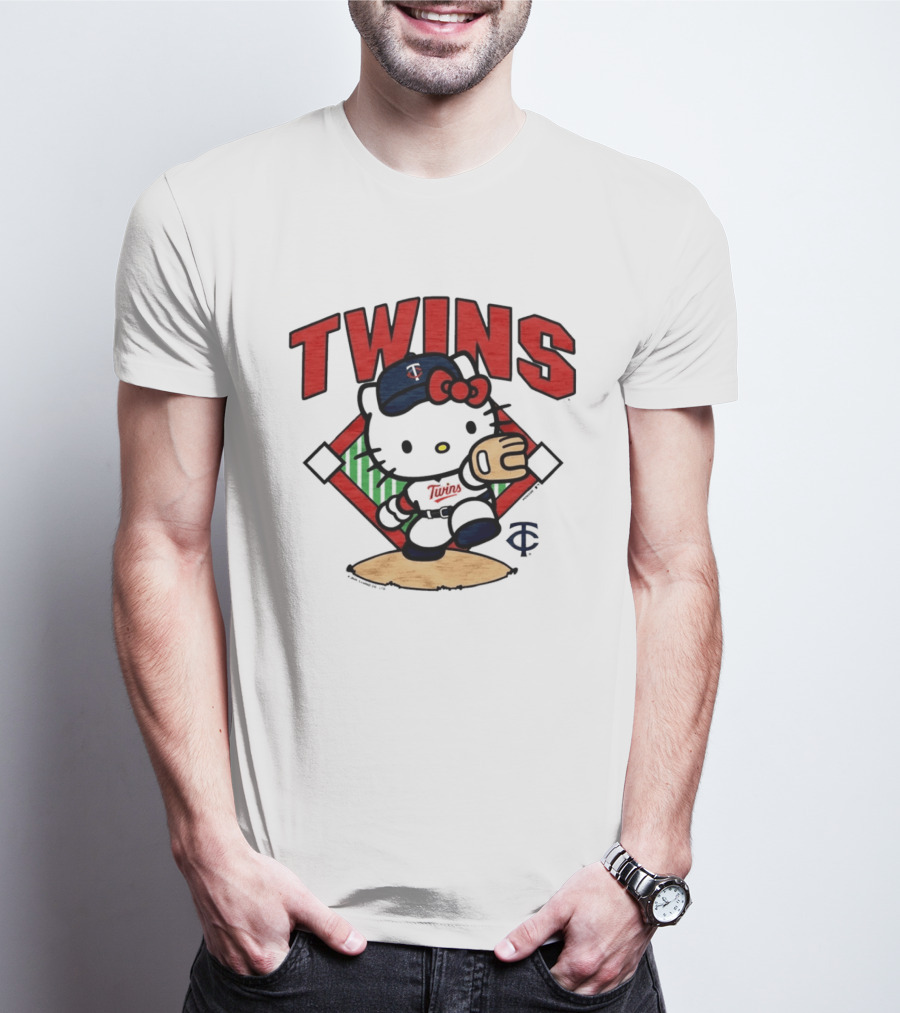 Hello Kitty Twins Baseball Distressed MLB Player Cartoon T-Shirt