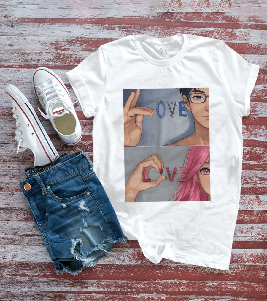 Love Love Anime Couple Hand Gesture T-Shirt