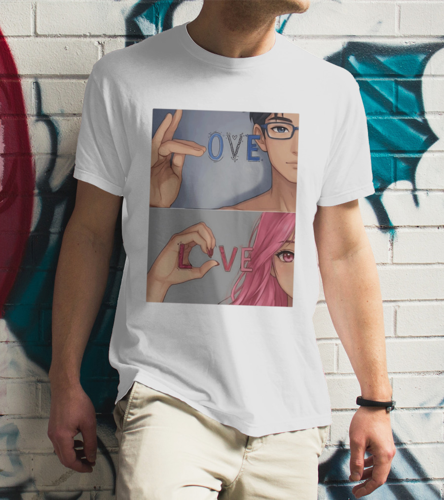 Love Love Anime Couple Hand Gesture T-Shirt