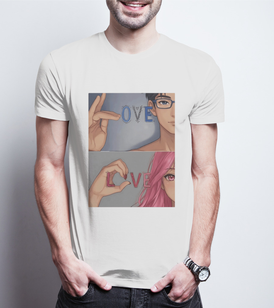 Love Love Anime Couple Hand Gesture T-Shirt
