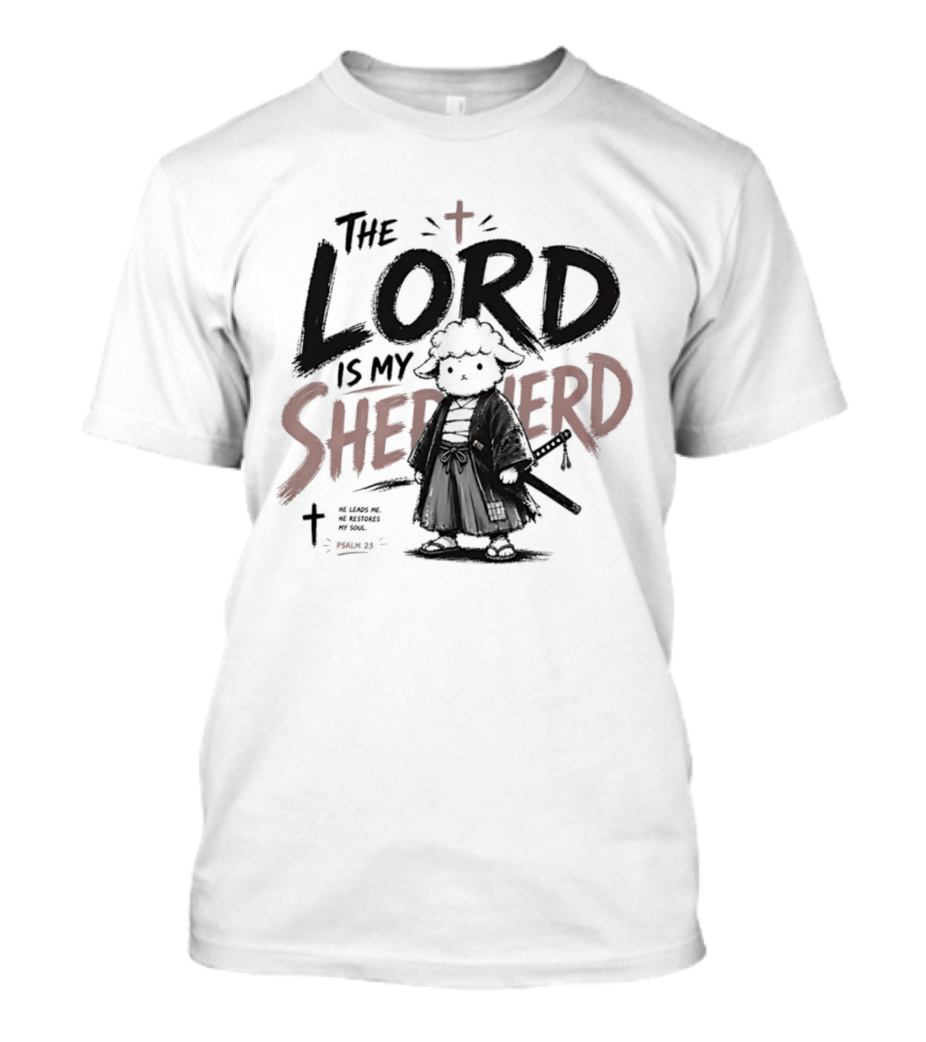 The Lord Is My Shepherd Samurai Sheep Christian Cross T-Shirt