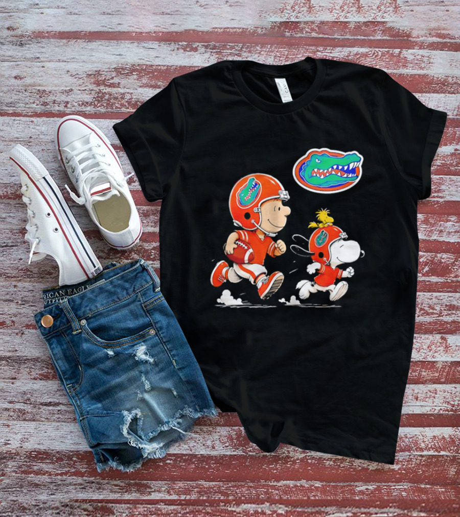 Charlie Brown Snoopy Florida Gators Football Running Kids T-Shirt