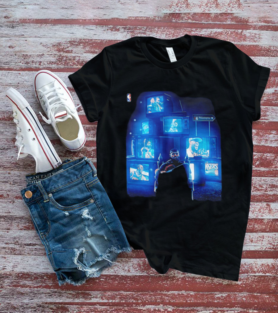 Philadelphia 76ers LeBron James NBA Collage TVs And Signs T-Shirt