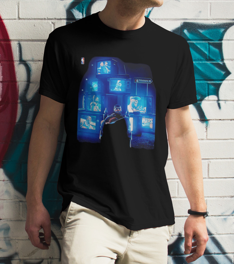 Philadelphia 76ers LeBron James NBA Collage TVs And Signs T-Shirt
