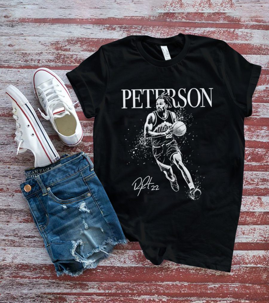 Peterson Utah Jazz Darryn Peterson Basketball Art Mono 22 T-Shirt