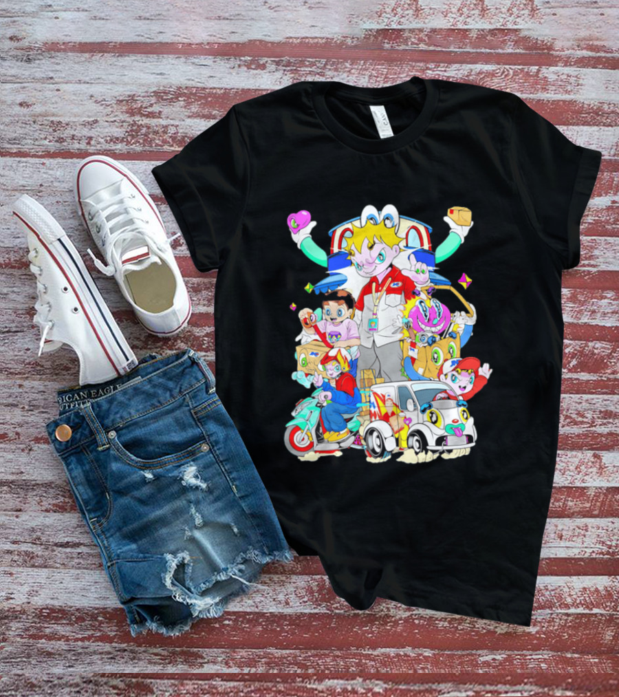JNE Express Delivery Cartoon Characters And Van Fun Anime T-Shirt