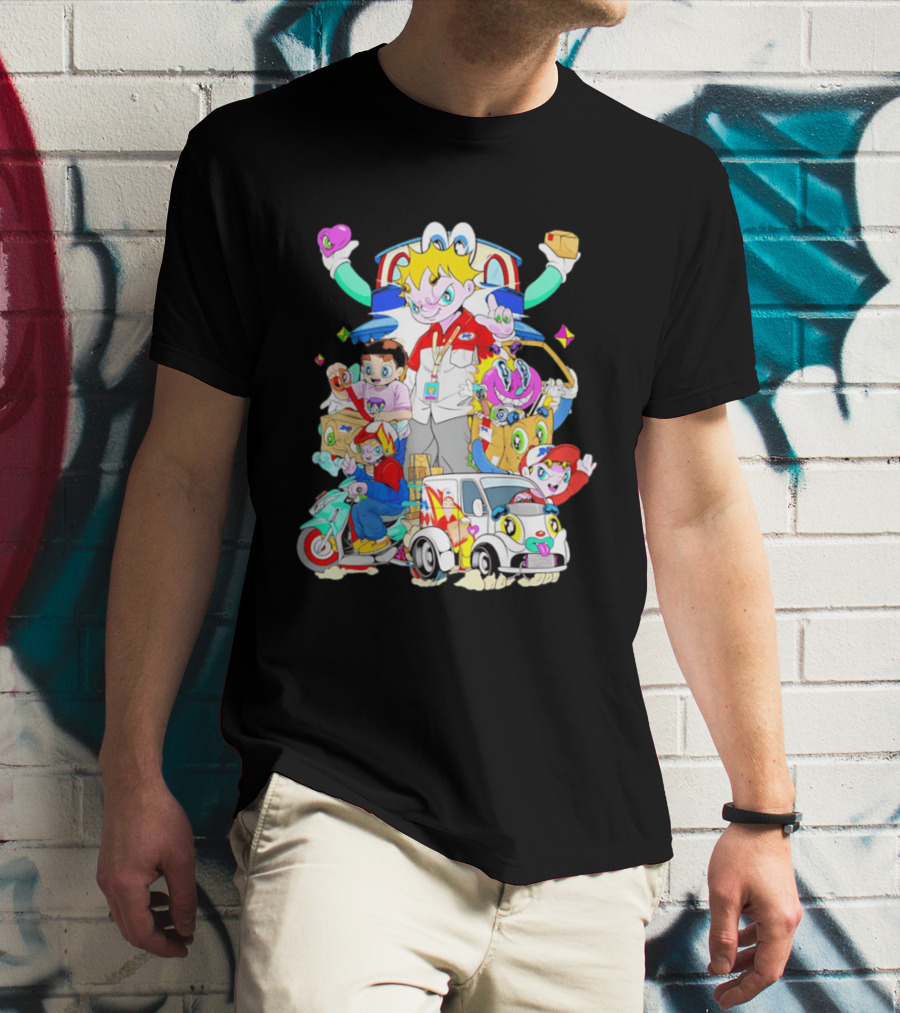 JNE Express Delivery Cartoon Characters And Van Fun Anime T-Shirt