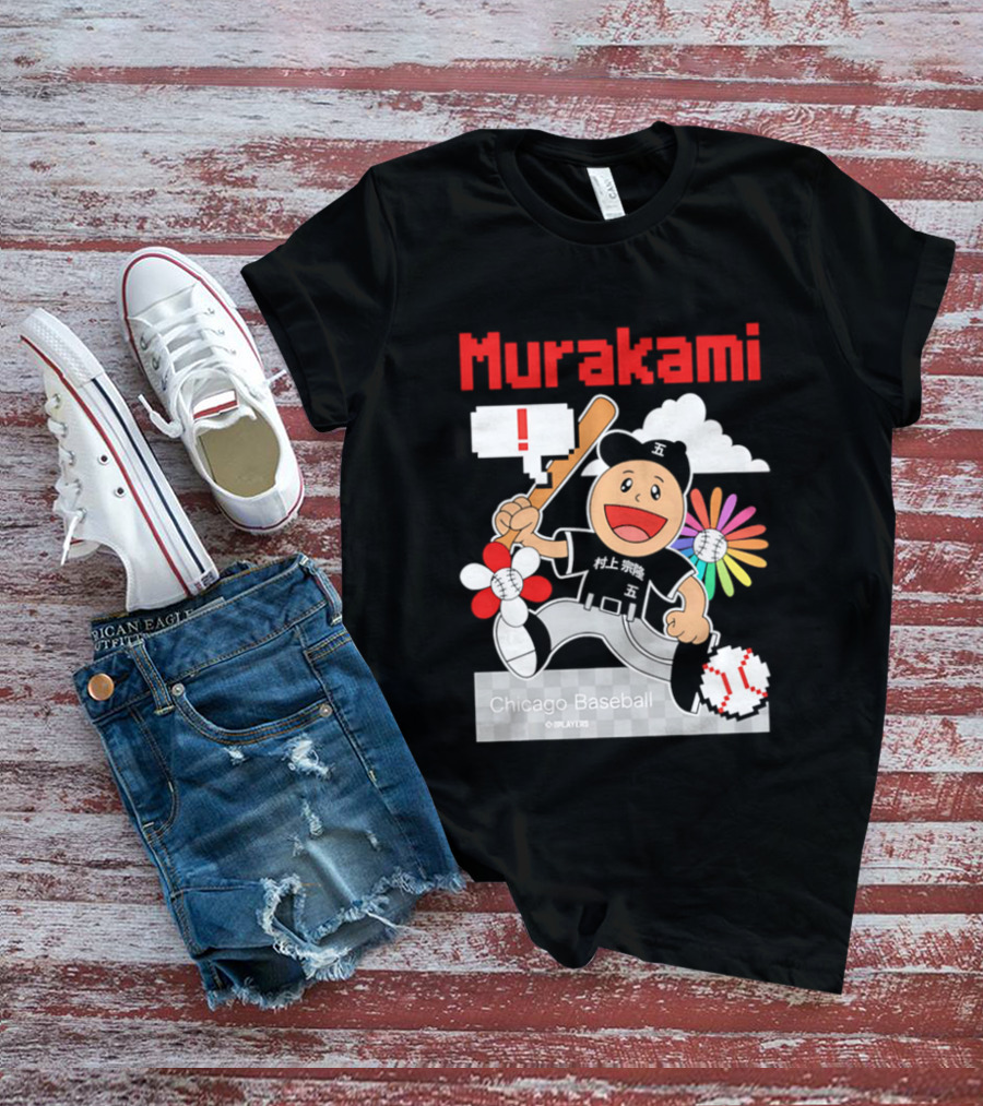 Murakami Chicago Baseball IPlayers Animated Character Flower Motif T-Shirt