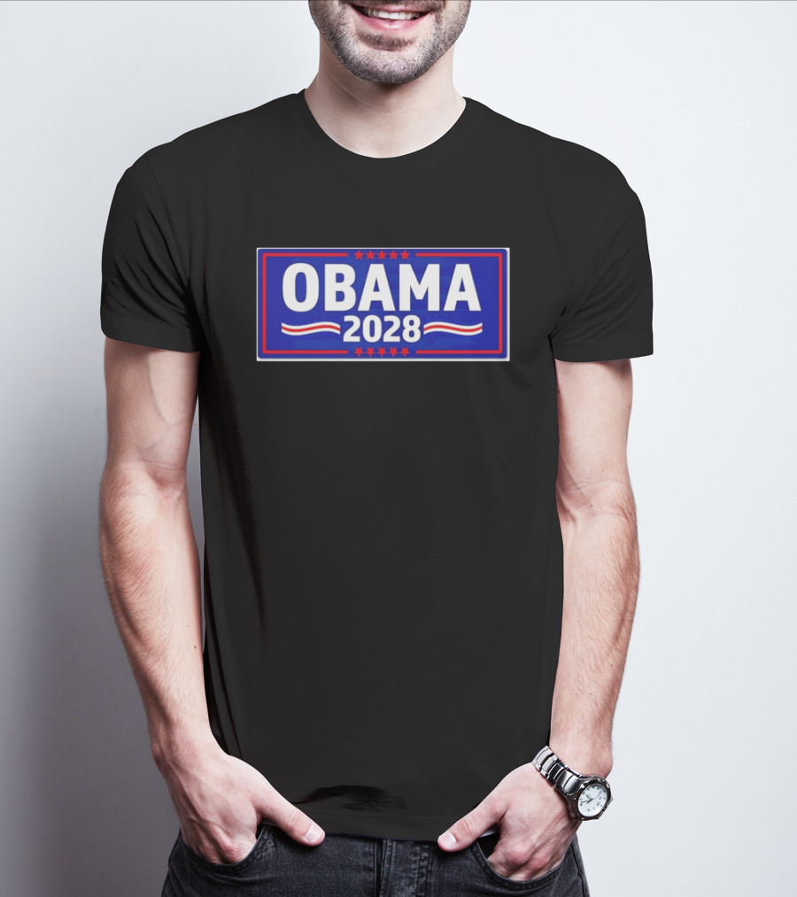 Obama 2028 Stars Stripes Political Campaign T-Shirt