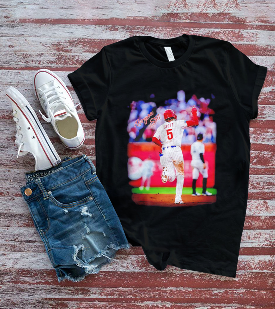 Philadelphia Phillies Bryson Stott 5 Baseball Game Action T-Shirt