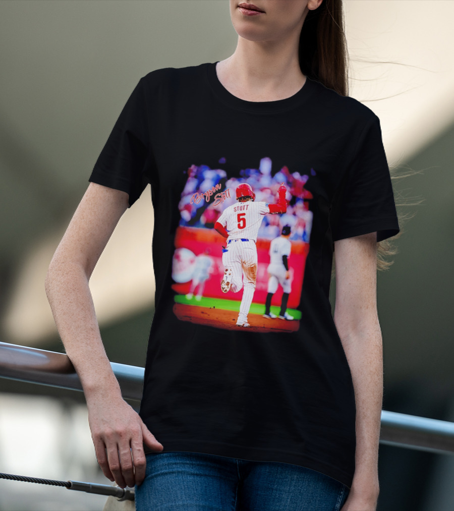 Philadelphia Phillies Bryson Stott 5 Baseball Game Action T-Shirt