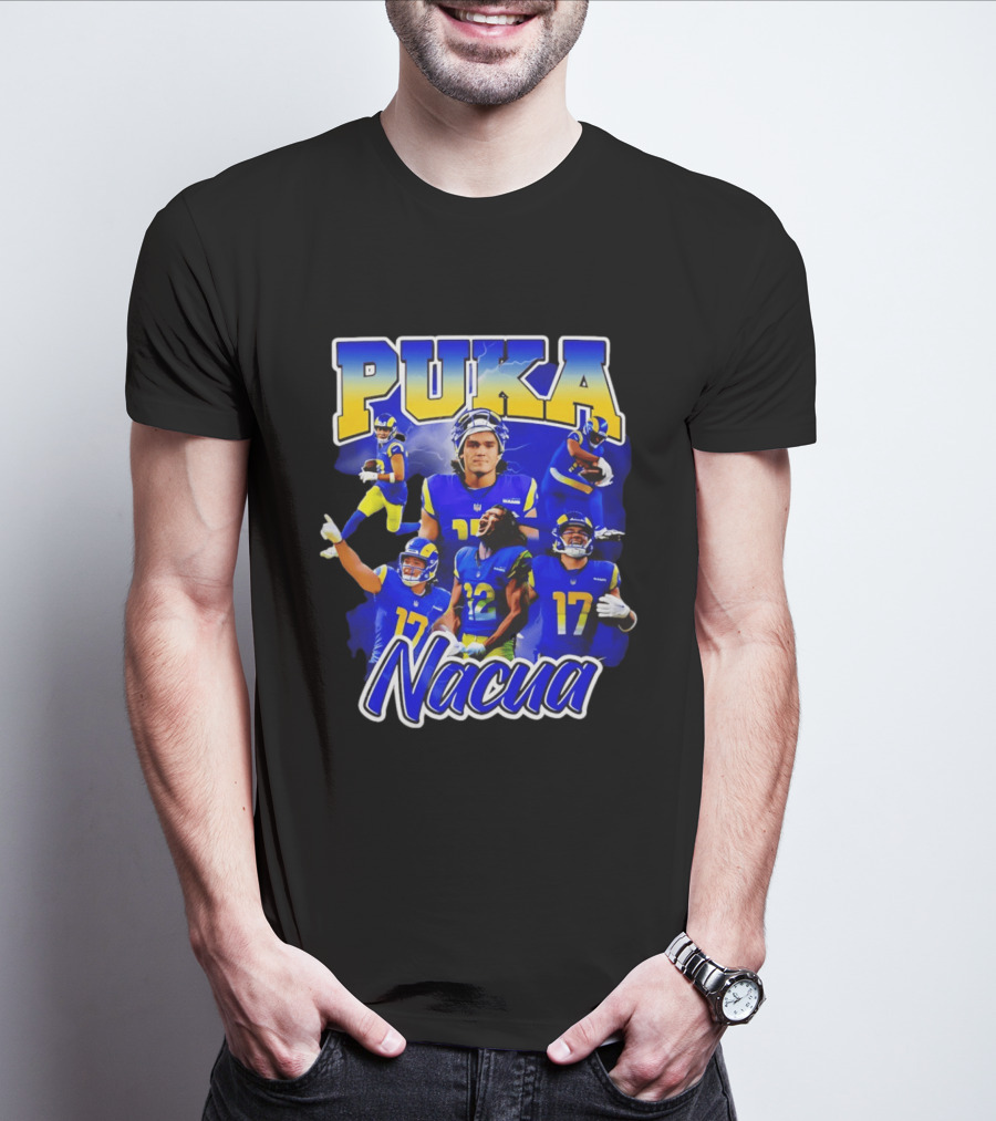 Puka Nacua Los Angeles Rams 17 Football Player Collage T-Shirt
