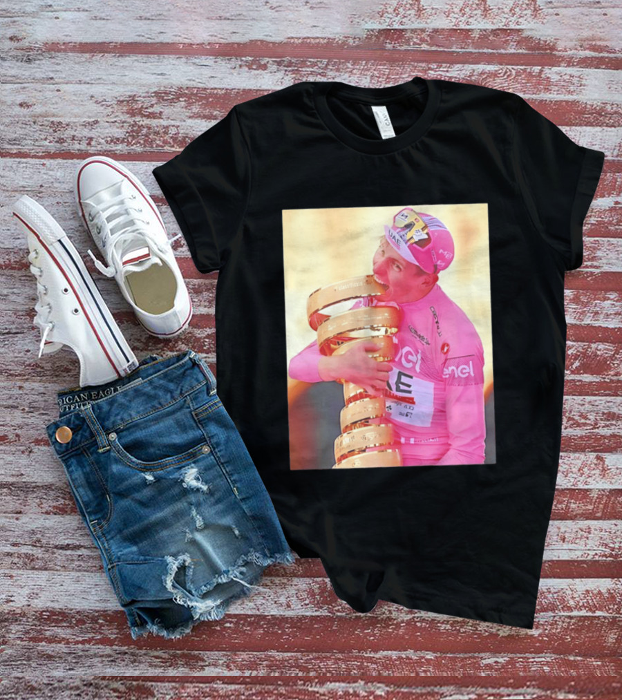 Tadej Pogačar Trophy Celebration UAE Pink Jersey T-Shirt