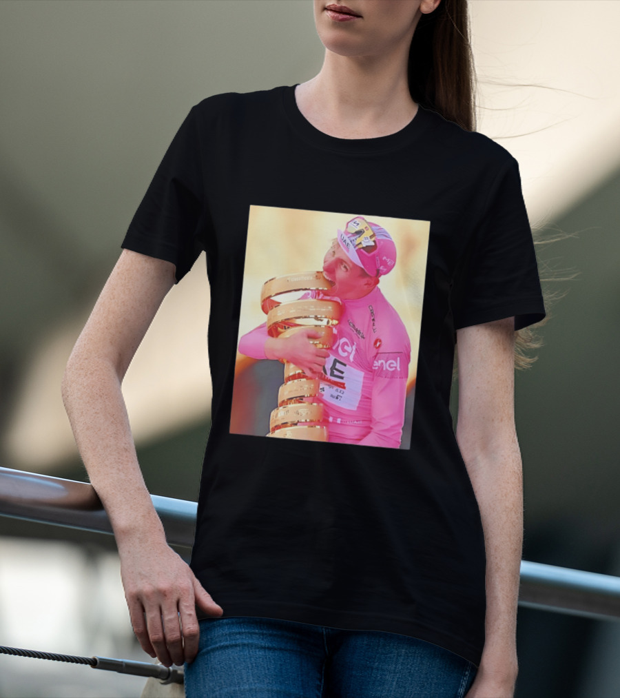 Tadej Pogačar Trophy Celebration UAE Pink Jersey T-Shirt