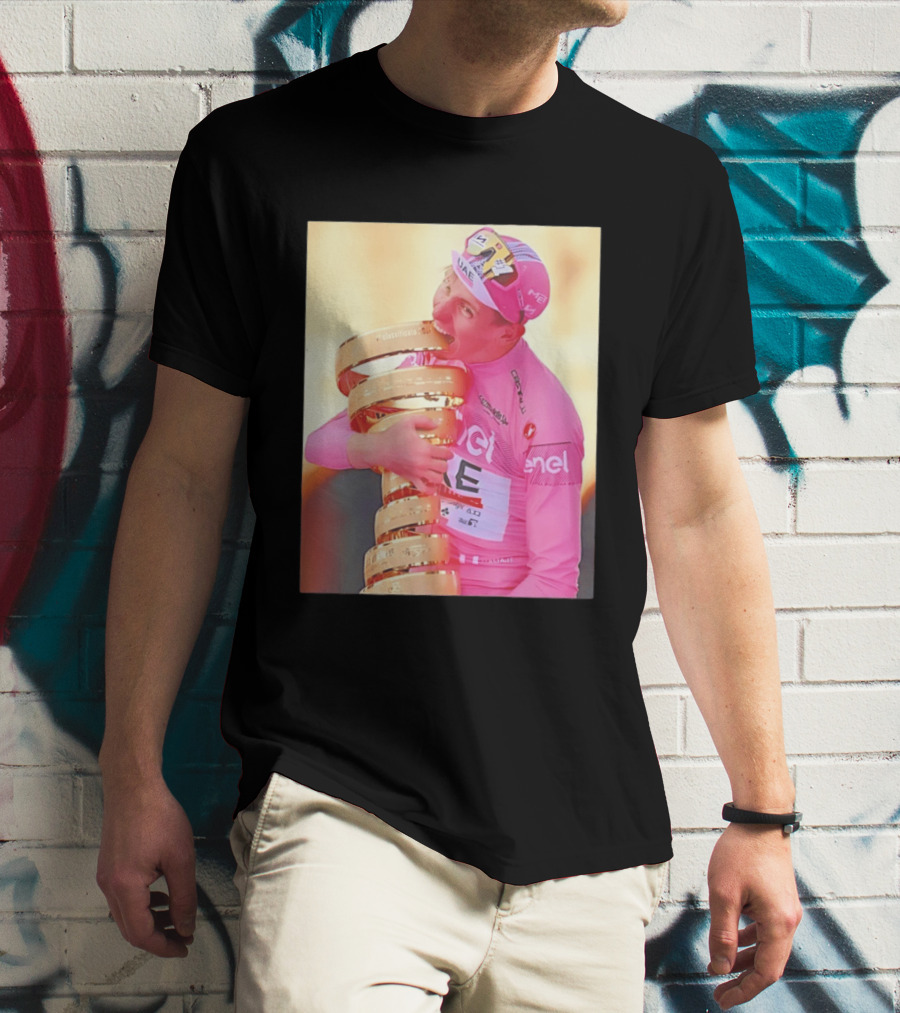 Tadej Pogačar Trophy Celebration UAE Pink Jersey T-Shirt