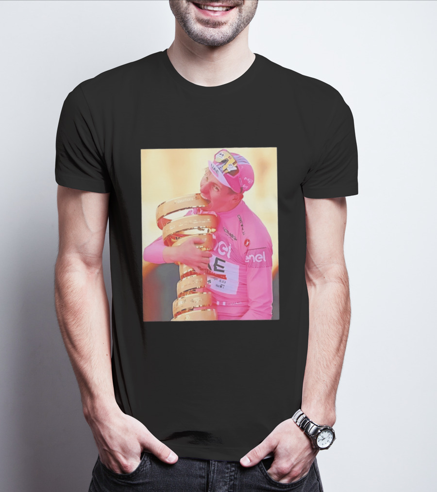 Tadej Pogačar Trophy Celebration UAE Pink Jersey T-Shirt
