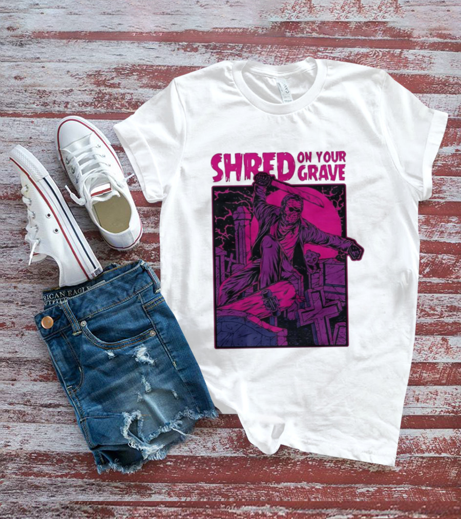 Shred On Your Grave Halloween Skateboarding Tombstones Horror T-Shirt