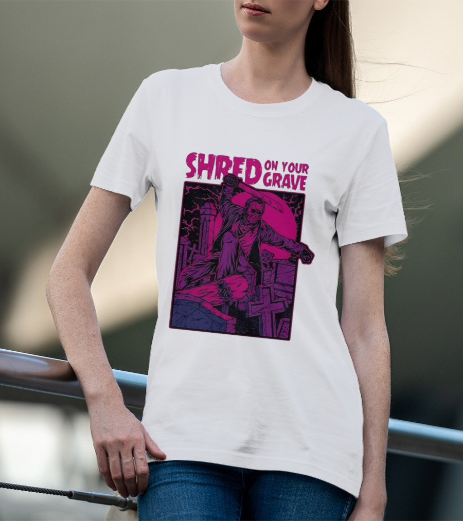 Shred On Your Grave Halloween Skateboarding Tombstones Horror T-Shirt