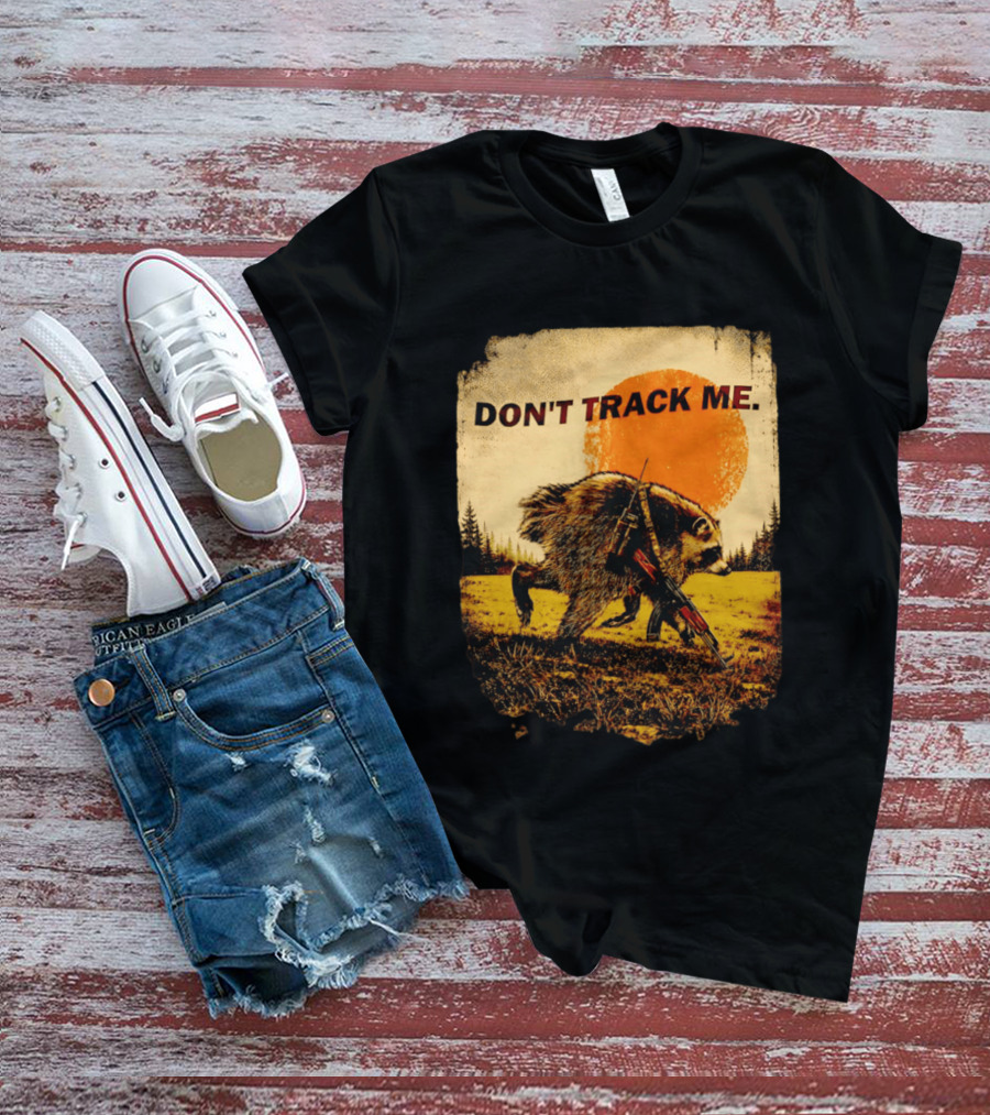 Don't Track Me Raccoon Sunset AK 47 Forest Scene T-Shirt
