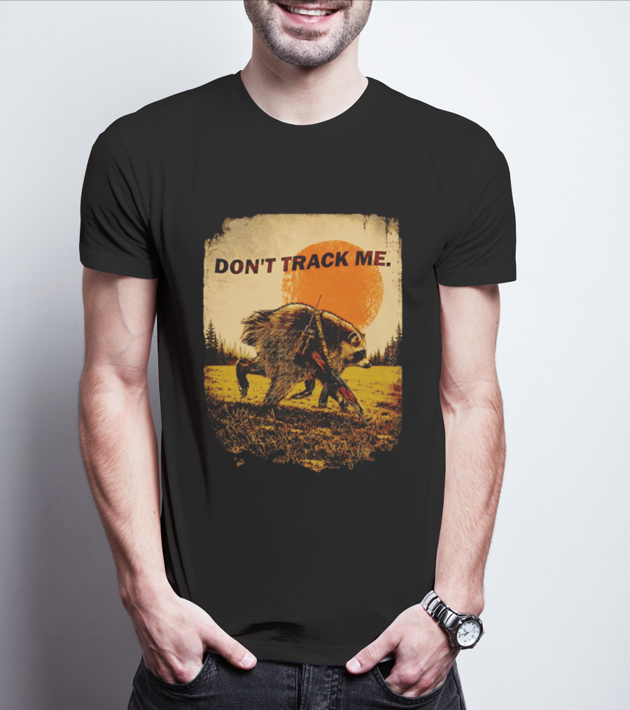 Don't Track Me Raccoon Sunset AK 47 Forest Scene T-Shirt