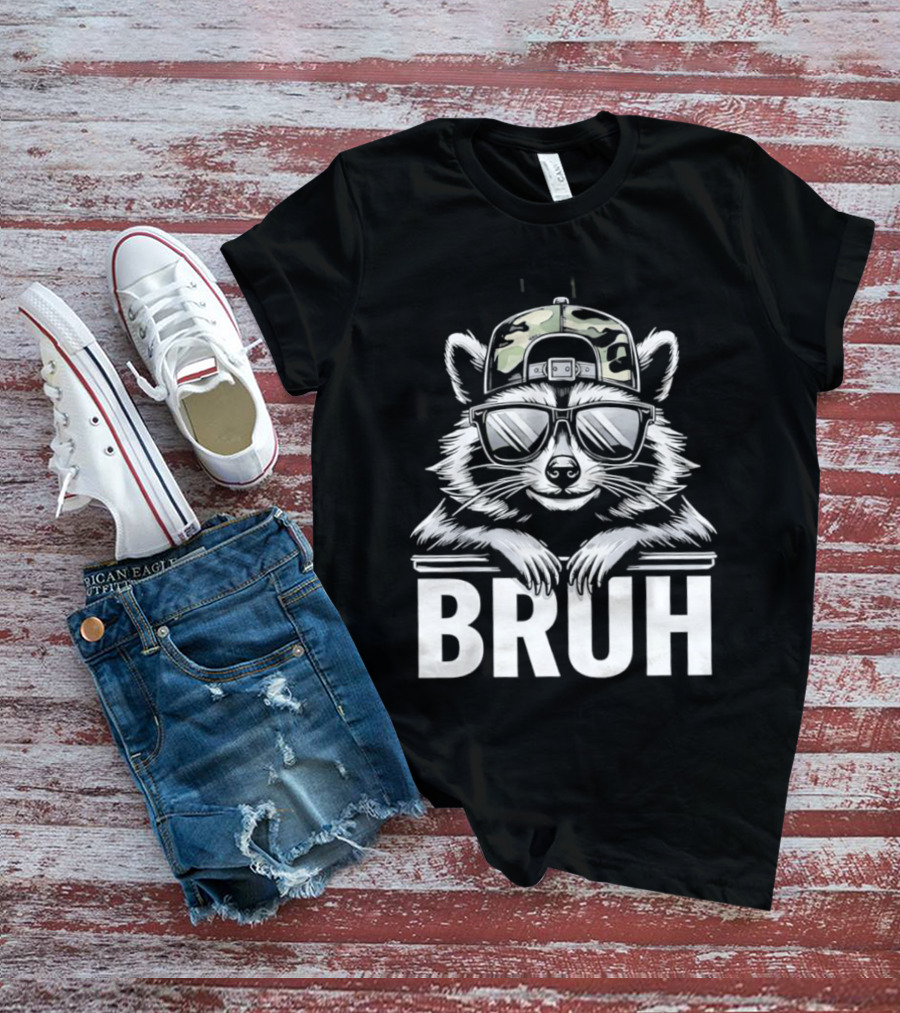 Raccoon With Camo Hat And Sunglasses Bruh T-Shirt