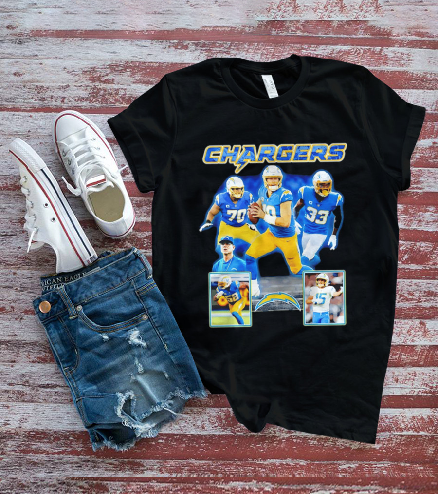 Los Angeles Chargers Players Collage Featuring Quarterback Wide Receiver And Running Back T-Shirt