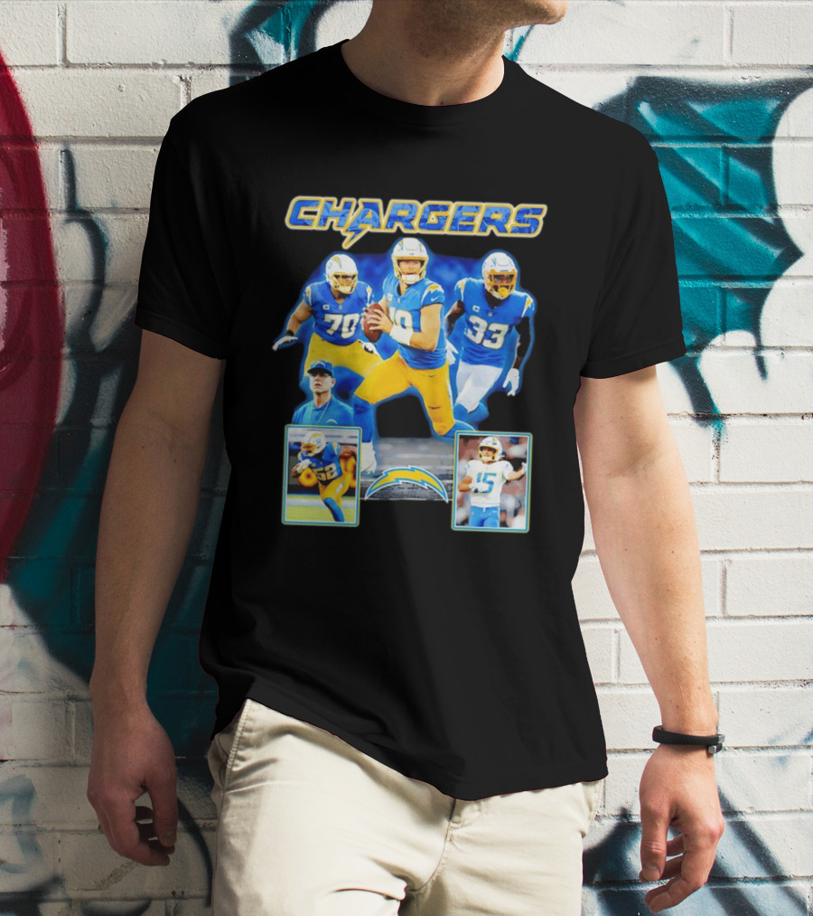 Los Angeles Chargers Players Collage Featuring Quarterback Wide Receiver And Running Back T-Shirt