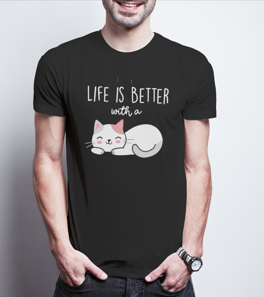 Life Is Better With A Cat Cute Sleeping Kitty T-Shirt
