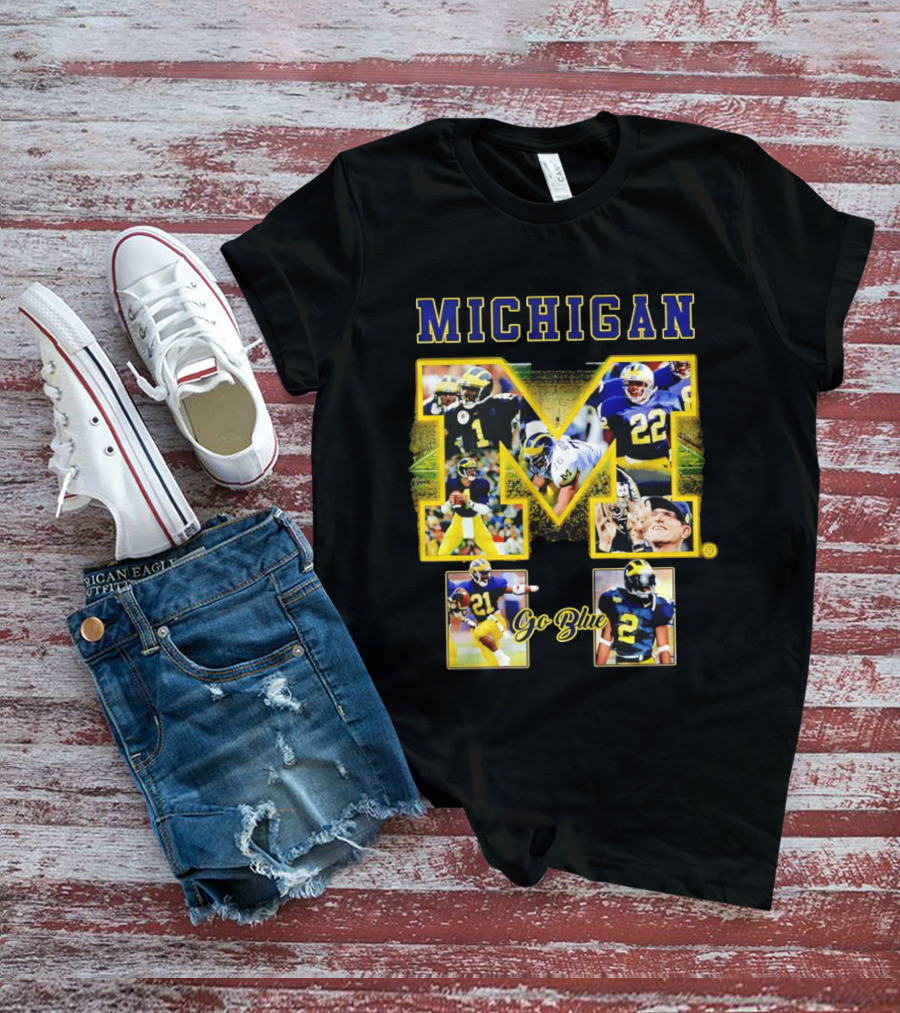 Michigan Wolverines Go Blue Football Iconic Collage T-Shirt