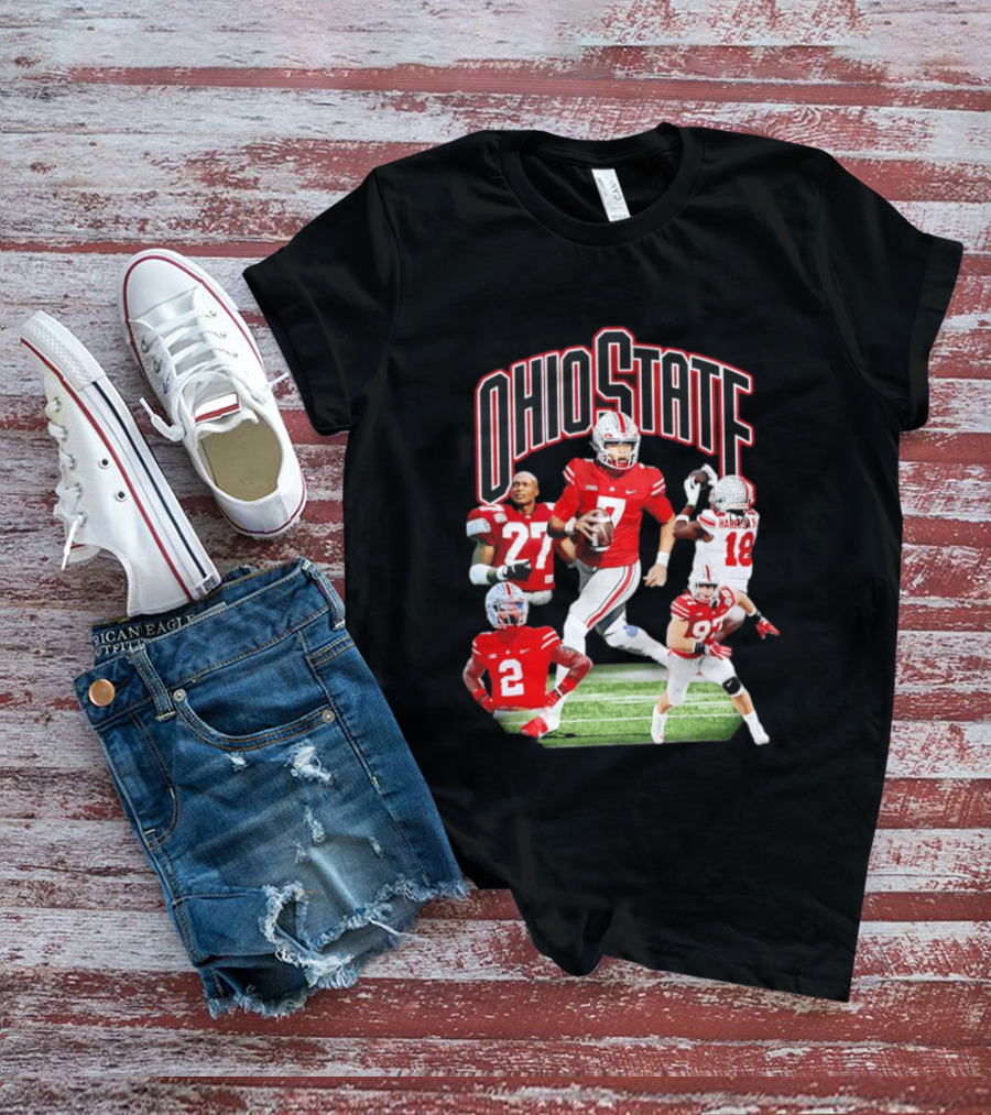 Ohio State Football Collage Featuring Harrison Jr And Star Players T-Shirt