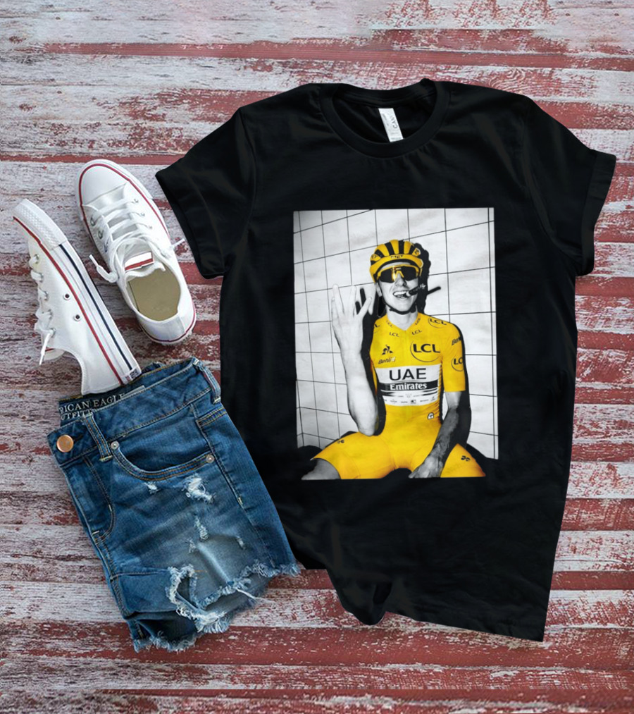 Tadej Pogačar UAE Emirates LCL Yellow Jersey Cycling Champion T-Shirt