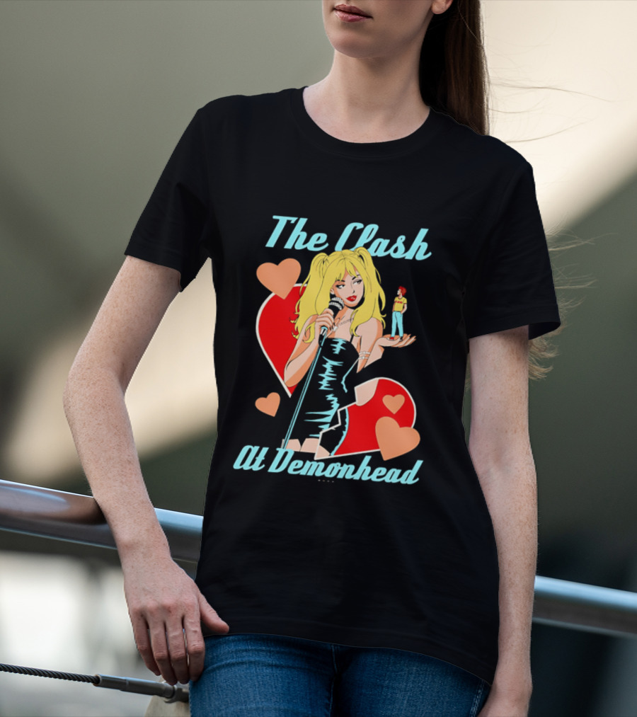 The Clash At Demonhead Heart And Singer With Microphone And Red Haired Figure T-Shirt