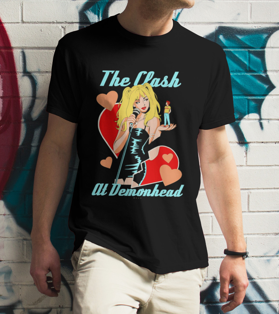 The Clash At Demonhead Heart And Singer With Microphone And Red Haired Figure T-Shirt