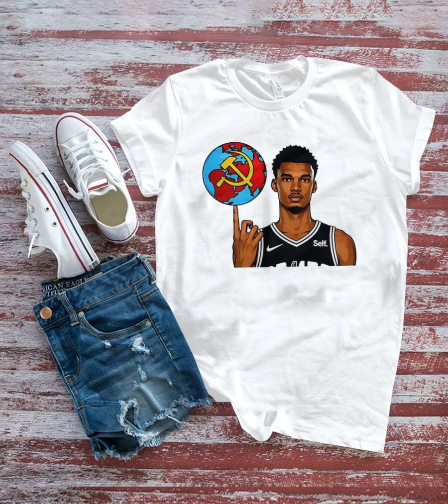 Victor Wembanyama Spinning Basketball With Communist Sickle Globe And Nike Self Jersey T-Shirt
