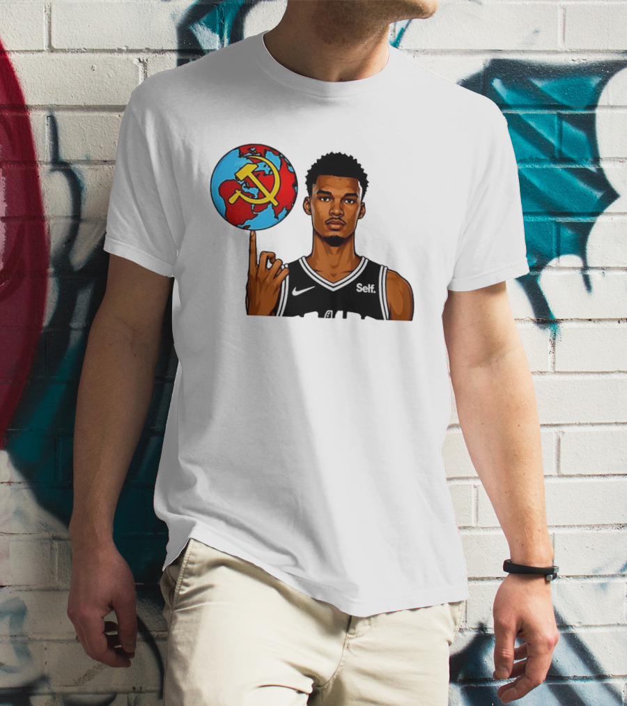 Victor Wembanyama Spinning Basketball With Communist Sickle Globe And Nike Self Jersey T-Shirt