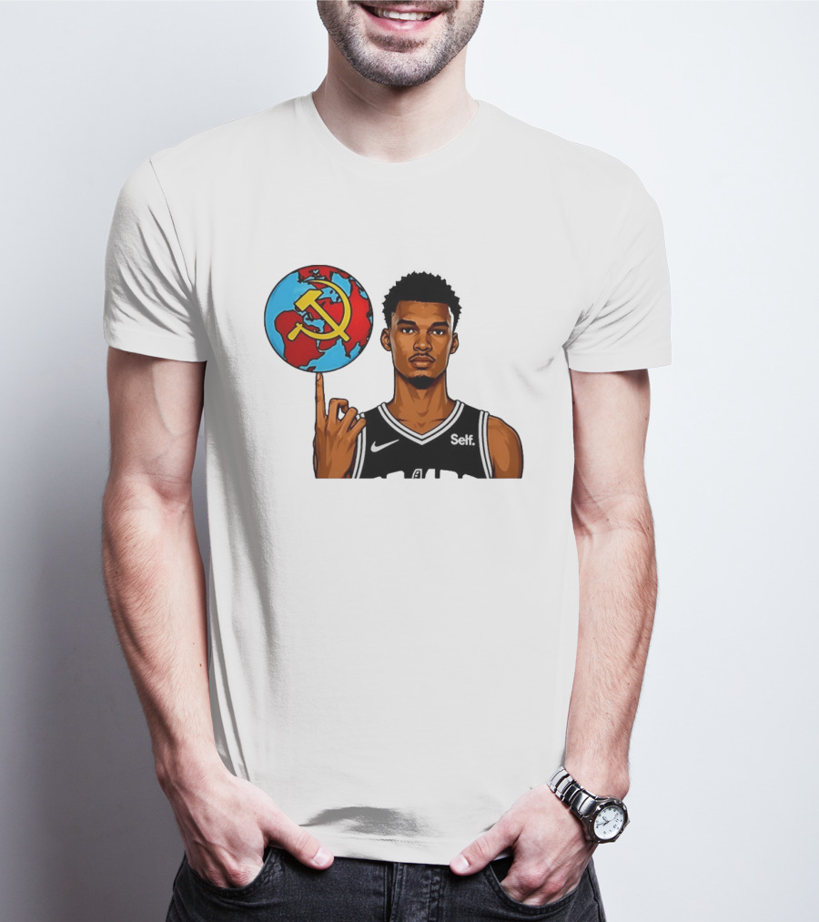 Victor Wembanyama Spinning Basketball With Communist Sickle Globe And Nike Self Jersey T-Shirt